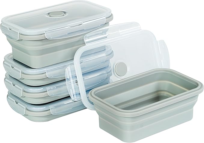 Plus 4PCS Foldable Silicone Food Storage Containers for Kitchen Storage for Leftovers Fruits and Meal Prep Dishwasher Safe Microwave Safe Ideal for Home and Travel (grey, 27OZ)
