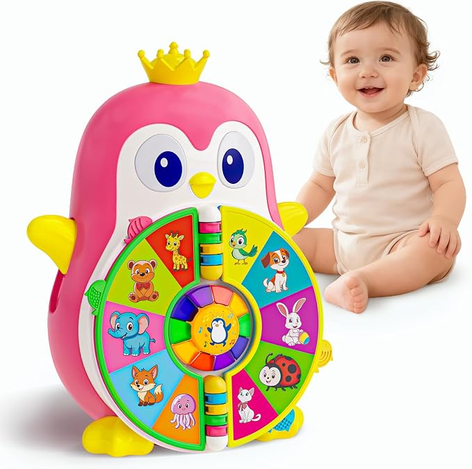 Vahome Musical Penguin Educational Toys for 1,2 Year Old Girl Gifts, Learning Toy for Toddlers 1-3 Yr with 5-Theme Pages, Lights & Music, First Birthday Gift for 1-2 Year Old 12-18 Month Age (Pink)