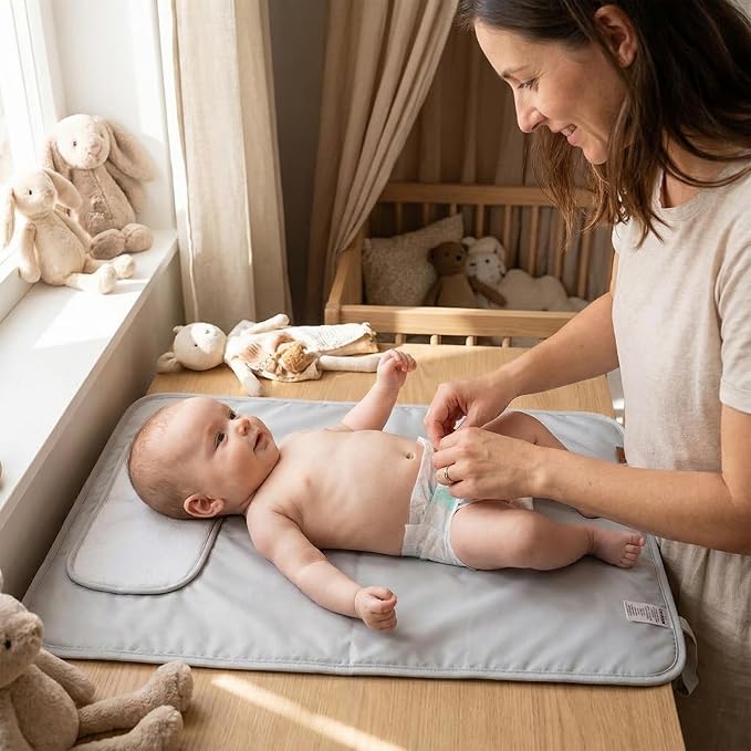 Hamur Home Portable Changing Pad ??Waterproof, Washable & Easy Wipe Clean, Foldable Travel Baby Changing Mat for Diaper Bag, Compact & Lightweight, Must-Have for Newborns (Solid Grey)