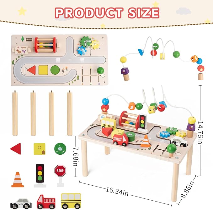 Activity Table for 1 Year Old, 8 in 1 Multi-Colorful Montessori Toys, Baby Activity Table with Bead Maze & Shape Sorter, Toddler Sensory Educational Learning Toys for Birthday Gift Boys Girls