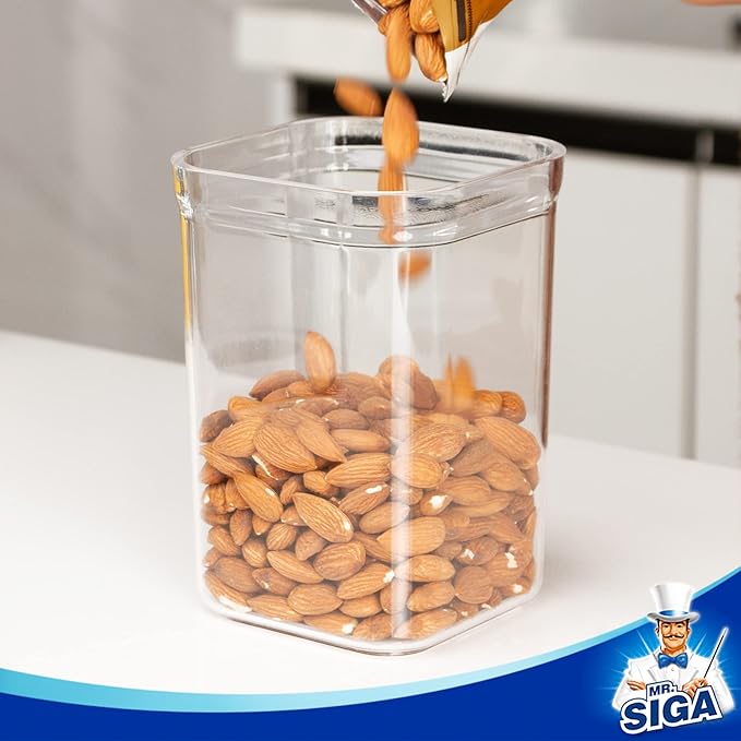 MR.SIGA 4 Pack Airtight Food Storage Container Set, BPA Free Kitchen Pantry Organization Canisters, One-handed Airtight Cereal Snack Candy Storage Containers, 1 L / 34oz, Medium, Black