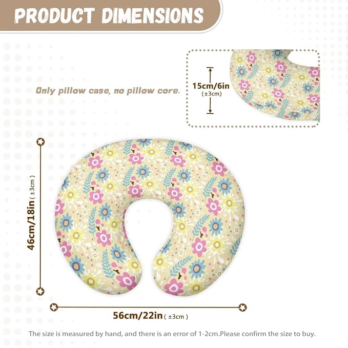 Colorful Flower Leaves Baby Nursing Pillow Cover for Newborn, Stretchy Replaceable Pillow Cover Slipcover U-Shaped Breastfeeding Pillowcase Cushion Cover