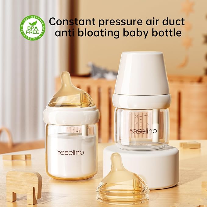 Natural Nursing Glass Baby Bottle - with Anti-Colic Vent System - BPA-Free, 5oz with Medium Flow Nipple, 0-6 Months, 2 Pack (Includes 4pcs Nipples)