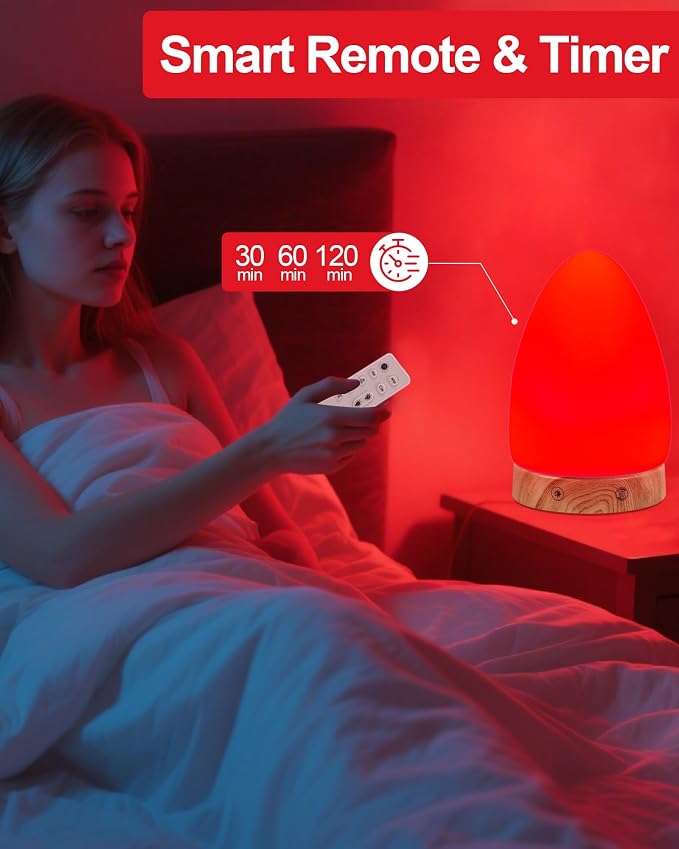 670nm Red Light Night Light Lamp for Sleep, Red Nightlight Desk Lamp with Zero Blue Light Multi-Color and Brightness Options Remote Control USB Charging Elegant Design