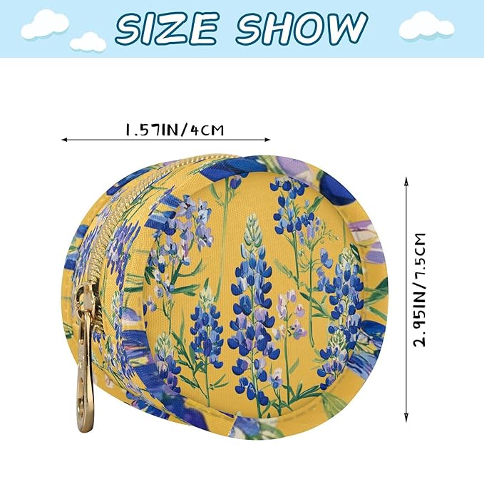 Pacifier Holder with Clip Pacifier Case for Diaper Bag Round Baby Pacifier Pouch Box Bag Portable Yellow Cute Bluebonnet and Wildflowers