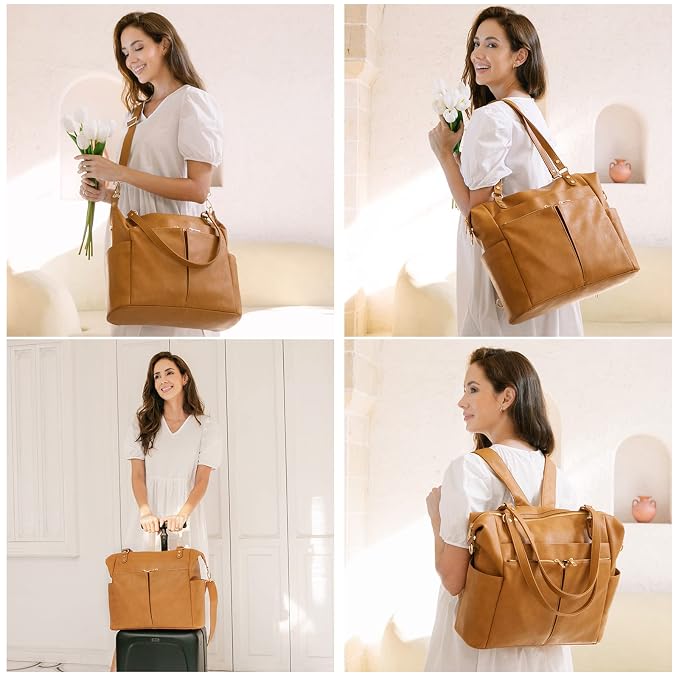 MOMINSIDE Diaper Bag Tote, Small Diaper Bag Backpack Leather Baby Bag Backpack with Changing Pad