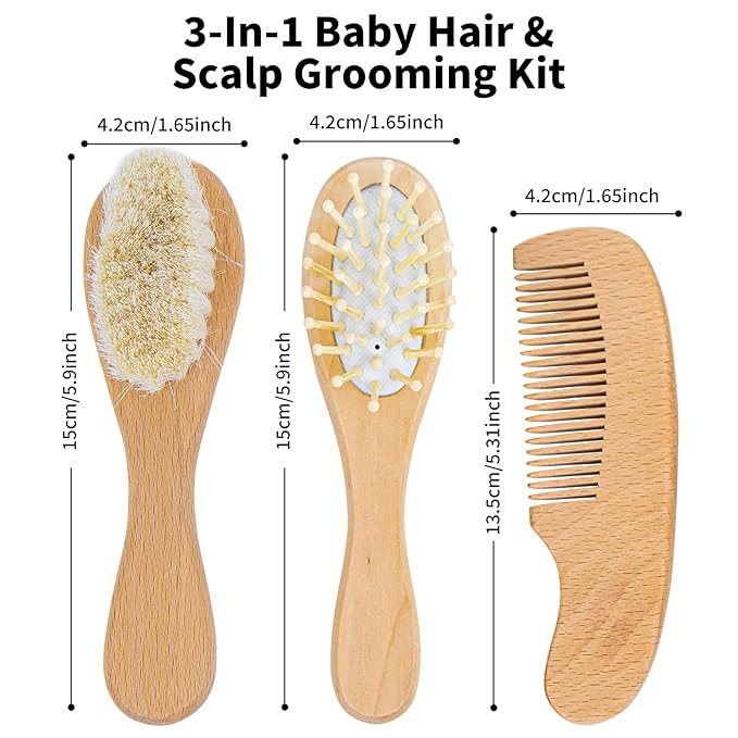 Personalized Wooden Hair Brush Set with Soft Goat Bristles - Perfect for Newborns, Toddlers, and Cradle Cap, Ideal Baby Registry Gift