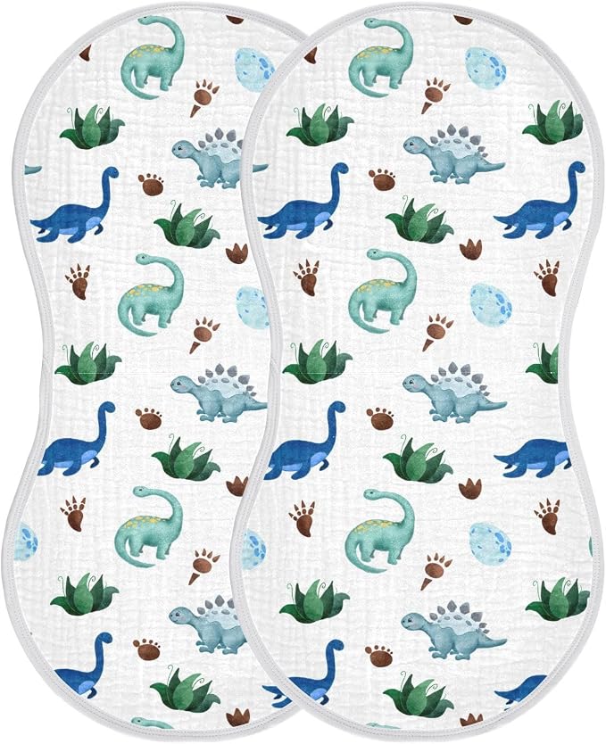 vvfelixl Baby Burp Cloths Palm Tree and Dinosaur Baby Newborn Cotton Burping Cloths Set Baby Washcloths 4 Pack