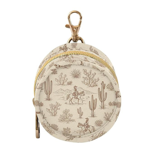 Western Landscape Cacti Cowboys Baby Pacifier Holder Case with Clip Portable Pacifier Storage Organizer Round Container Pouch Box Fits Diaper Bag Stroller Purse