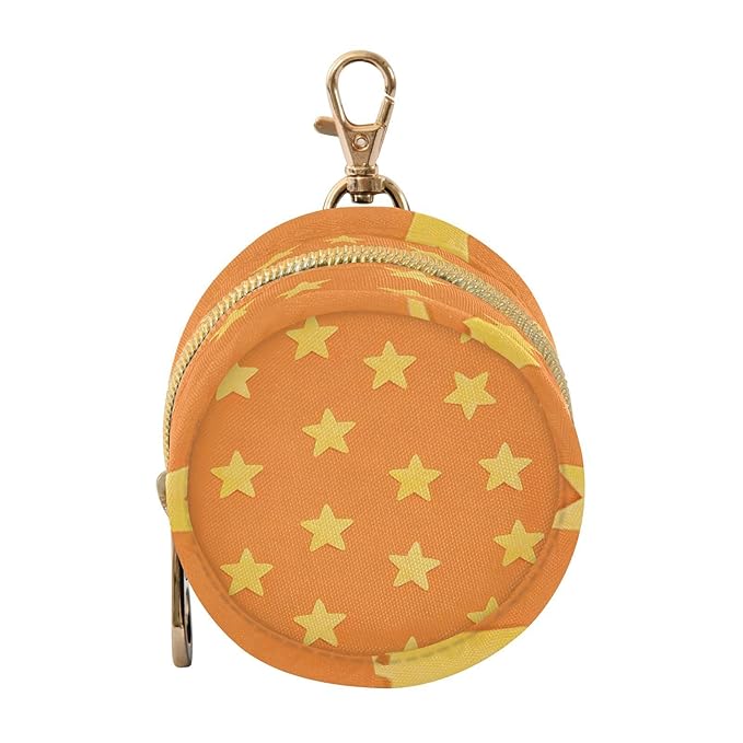 Pacifier Holder with Clip Pacifier Case for Diaper Bag Round Baby Pacifier Pouch Box Bag Portable Orange Stars