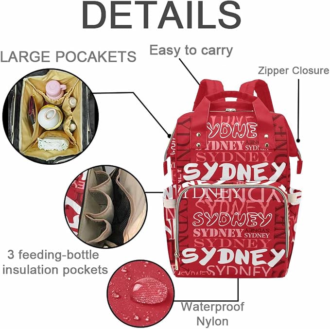 M YESCUSTOM Custom Diaper Bag Backpack for Girls Boys Large Capacity with Pockets Personalized Baby Diaper Bags for Mom Waterproof Nappy Baby Bag with Name Mothers Day Gift Red