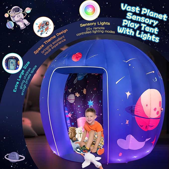 Subao Sensory Tent for Kids & Adults,Astronaut Galaxy Inflatable Light Up Sensory Toys for Autism & ADHD,Kids Tent for Home School Classroom Party Indoor Play,Autism Sensory Products for Calm Corner