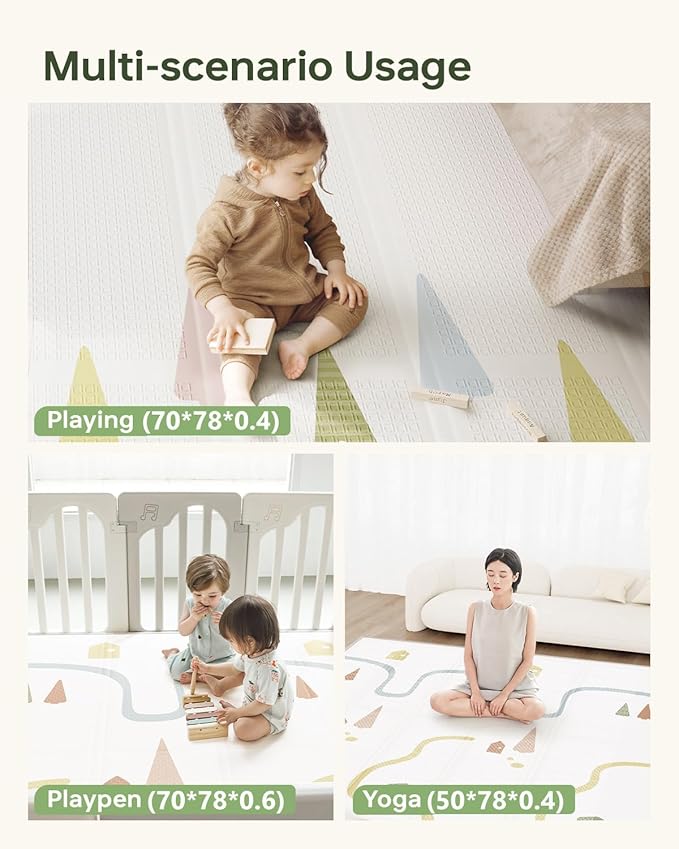 BG-BABYGO Baby Play Mat, 0.6" Foam Thicker Baby Playmats, Large Foldable 78"x70" Play Mat for Babies, Waterproof & Reversible Baby Mat for Floor, Crawling Baby Mat for Indoor&Outdoor&Travel(70*78*0.6)