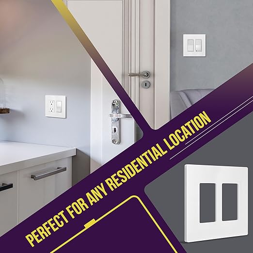 ENERLITES Screwless Decorator Wall Plates Child Safe Outlet Covers, Gloss Finish, Medium Size 2-Gang 4.88" H x 4.92??L, Unbreakable Polycarbonate Thermoplastic, SI8832M-W, White