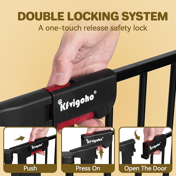Kfvigoho Baby Gate 27.5"-129" Extra-Wide Playpen, Play Yard Child Safety Fence, Dog Gate with Auto-Close Door, Double Locking System for Fireplace, Foldable 5 Steel Panels, Black
