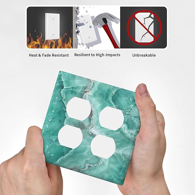 Turquoise Green Tiles Abstract Luxurious Print Outlet Covers 2 Gang Double Duplex Decorative Light Switch Covers Electrical Wallplates Socket Faceplate for Bathroom Kitchen Decor