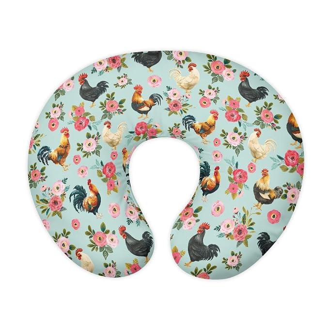 Rooster Chicken Flowers Breastfeeding Pillowcase for Newborn Lightweight Keep Off Smudges Fabric Bottle and Breastfeeding Removable Nursing Pillow Cover for Boys Girls Christmas Gift