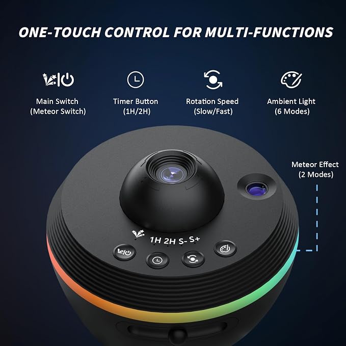 Galaxy Projector, Star Projector Home Planetarium with 1 Glass Projection Disc, 180 Rotatable Starry Sky Night Light with Meteor Effects & Light Strip for Bedroom, Kids & Adults Gift