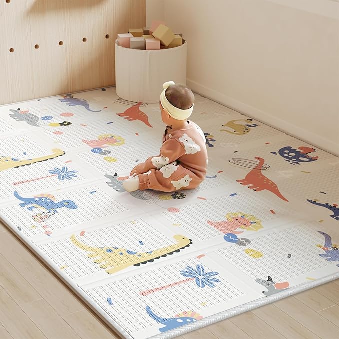 BG-BABYGO Baby Play Mat Foldable Baby Floor Play Mat Large 50"*78"*0.4" Soft Foam Playmat for Babies Reversible Waterproof Padded Baby Girl Play Mat Portable Crawling Mat for Indoor Outdoor