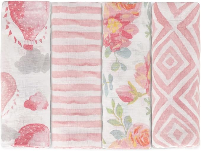 Featherhead??100% Cotton Muslin Swaddle Blankets for Baby Girl - Large 47?�x 47??- Pre-Washed, Soft, & Breathable - Newborn Essential & Perfect Baby Registry Gift (4 Pack - Garden Floral)