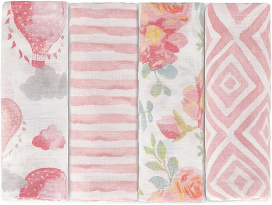 Featherhead??100% Cotton Muslin Swaddle Blankets for Baby Girl - Large 47?�x 47??- Pre-Washed, Soft, & Breathable - Newborn Essential & Perfect Baby Registry Gift (4 Pack - Garden Floral)
