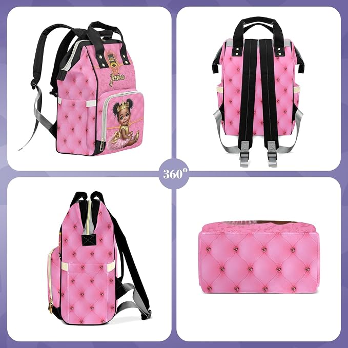 Custom Diaper Bag with Name Personalized Multifunctional Mommy Backpack for Shoulders Outdoor Backpack for Newborn Baby Crown-Thermal Pockets Nursing Bags