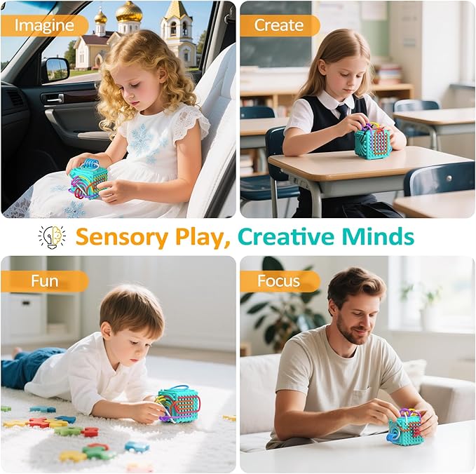 Silicone Sensory Activity Board – Fidget Travel Toys for Kids & Toddler, ADHD Autism Anxiety Relief Items (Blue)