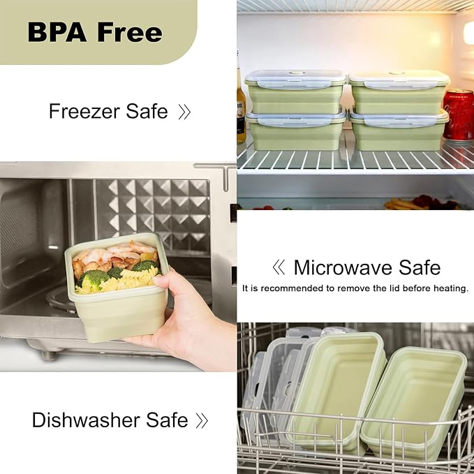 Collapsible Silicone Food Containers with Lids, 2 Pack 1200ml | Space saving foldable bowls for camping, microwave, freezer & dishwasher safe, BPA free