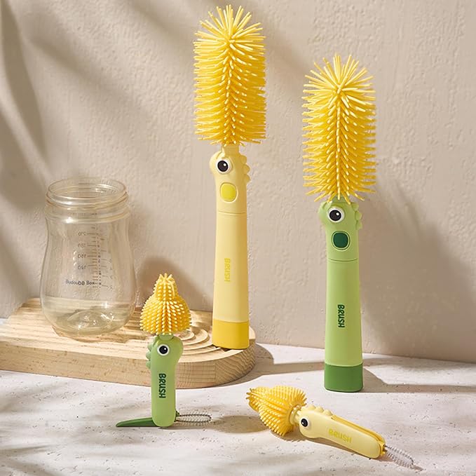 2Pcs Bottle Brush Cleaning Set Silicone Cleaner Brushes for Mason jar,Water Bottles,Baby Bottles,Tumblers,Drinking Glasses Multifunctional Portable Cute (Yellow) Small Cup Scrubber