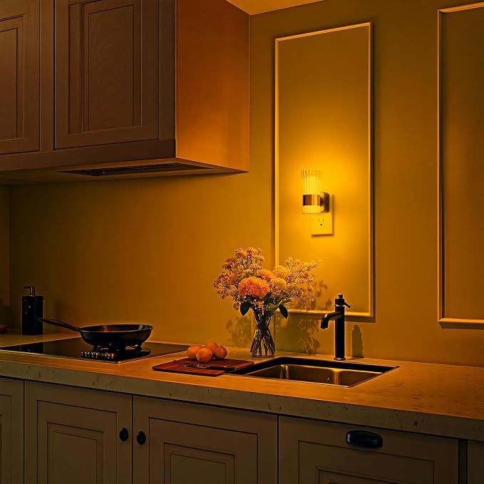Briignite Night Light, Night Lights Plug into Wall, LED Amber NightLight with Dusk to Dawn Auto Light Sensor, 0-100LM Adjustable Brightness, Wall Sconce Style Design for Bedroom Hallway, 2 Pack
