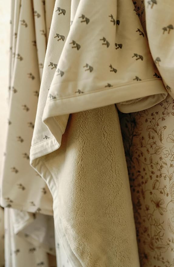 Oilo Mushroom Baby Blanket, Mushroom Print Baby Blanket with Ultra, Soft Plush Backing & Organic Cotton Jersey Print, Double, Layered 30x40 Blanket for Newborns & Toddlers