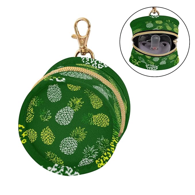 Pacifier Holder with Clip Pacifier Case for Diaper Bag Round Baby Pacifier Pouch Box Bag Portable Green Pineapple