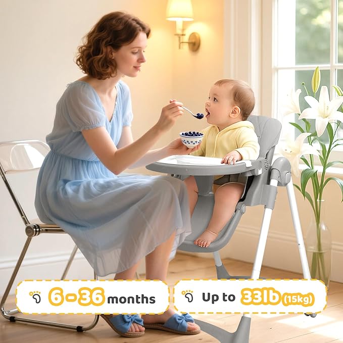 JOYMOR Foldable Baby High Chair, 4 in 1 Convertible Highchair for Eating, Height Adjustble and Multiple Recline, Compact Foldable Design for Easy Storage (Gray)