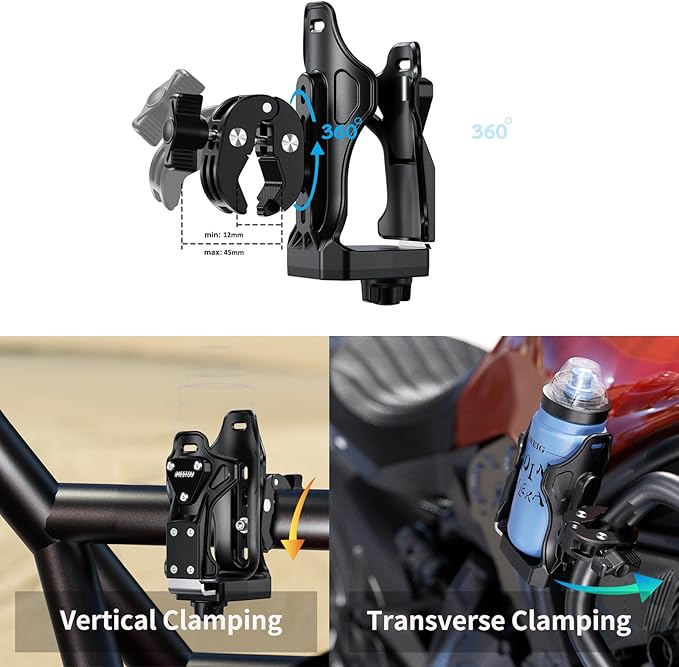 iMESTOU Motorcycle Cup Holder, ATV Water Bottle Holder Compatible with 50-90mm Dia. Cups Drinking Bottles Fits for 12-45mm Handlebars on Bike Scooter Stroller Golf Cart Wheelchair...