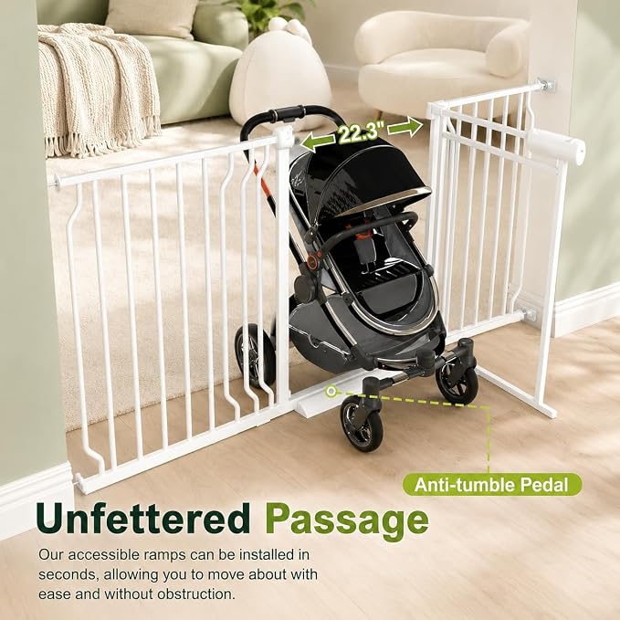 Clear Acrylic Baby Gate and Dog Gate, 29-57.5 in Wide, 30.5 in Tall Metal Frame Pressure Mounted Gate with Auto Close, Two-Way Walk-Through and Child-Resistant Lock, White