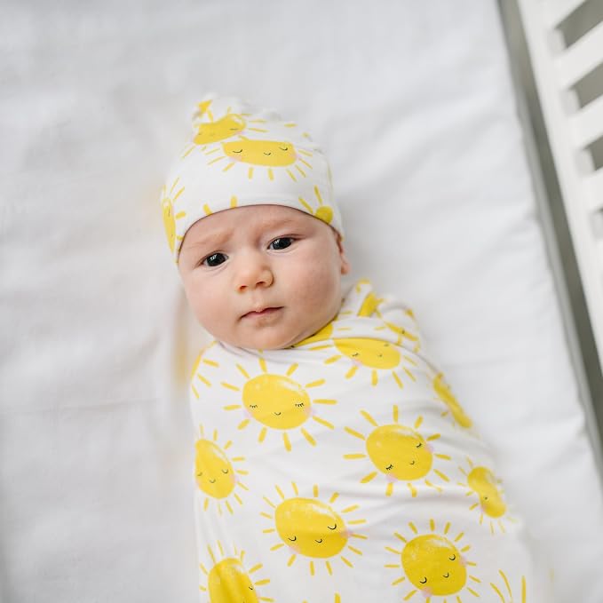 Little Sleepies Swaddle & Hat Set, Baby Swaddles Newborns, Soft Viscose from Bamboo Swaddle Blanket Wrap (Sunshine)