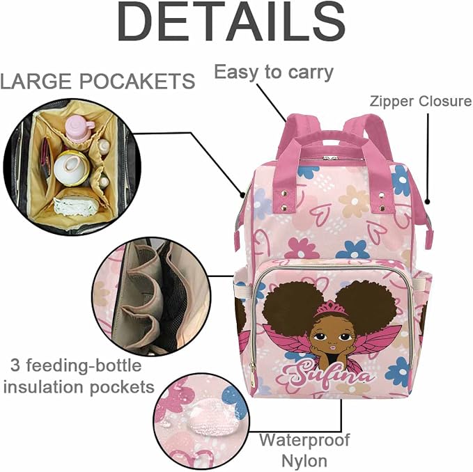 M YESCUSTOM Large Capacity Custom Multi-Function Mommy Bag Custom Flower & Love Heart Diaper Bag Unisex Travel for Mom Dad