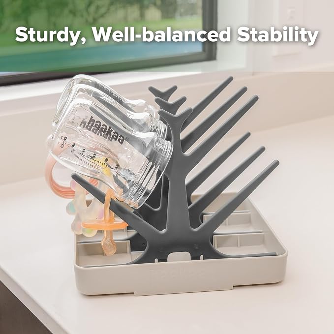 haakaa Portable Baby Bottle Drying Rack & Multipurpose Silicone Microwave Bottle Sterilizer (Grey)