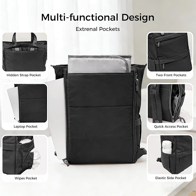 Diaper Bag Backpack, Large Baby Diaper Bag with Changing Pad, Baby Bag for Mom with Quick-access Insulated Pockets, Lightweight Multipurpose Travel Backpack (Black)