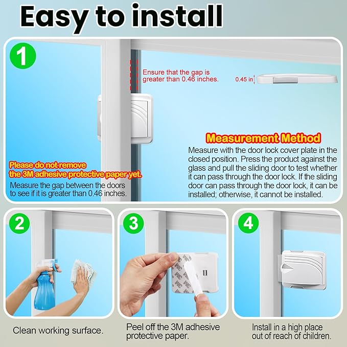 STERGDE Sliding Door Lock 6 Pack, Prevent children from opening sliding doors, sliding door baby proof, Easy To Install, For Sliding Glass Doors, Sliding Windows, Sliding Closets, Etc（Grey）