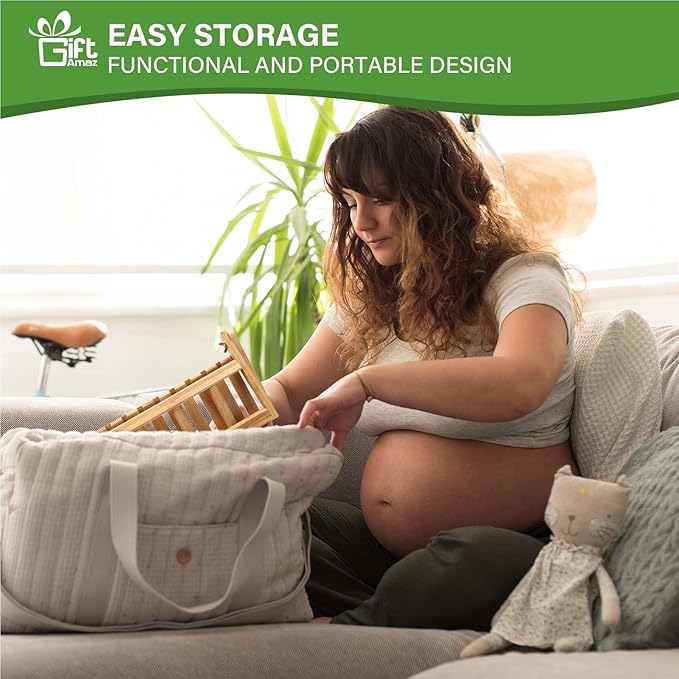 GiftAmaz Bamboo Baby Bottle Drying Rack, Space Saving Countertop Bottle Holder Portable Dryer Rack Organizer for Baby Bottles, Cups, Pacifiers and Accessories, Birthday Box for Women Mother Mom
