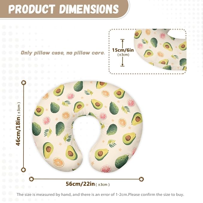 Green Avocado and Orange Nursing Pillow Cover Ultra Soft Comfortable Newborn Nursing Pillow Case Stretchy Replaceable Pillow Cover Slipcover