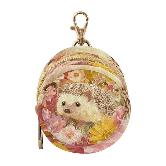 Pacifier Holder with Clip Pacifier Case for Diaper Bag Round Baby Pacifier Pouch Box Bag Portable Spring Hedgehogs Flowers Pink