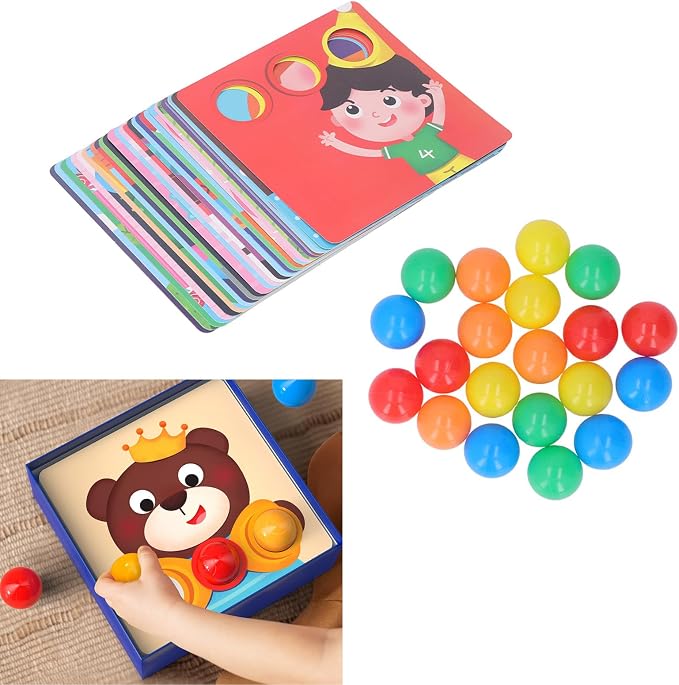 DAN&DRE Color Matching Puzzle Game, Puzzle for Toddlers to Learn Color Sorting with Safe Paper Material, Large Pens and 20 Colorful Balls