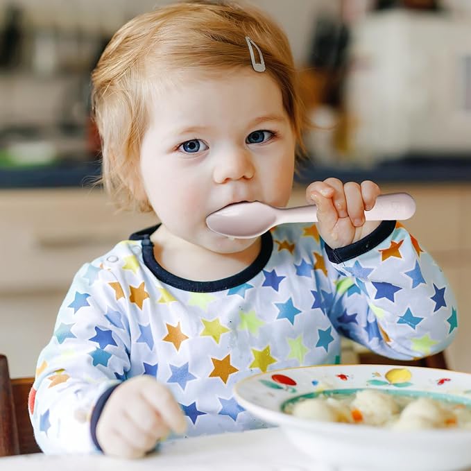 12 Pcs Kids Spoons and Forks Toddler Utensils Plastics Reusable Silverware Baby Cutlery Set Feeding Dinnerware Utensils BPA Free Microwave Dishwasher and Freezer Safe- Yellow
