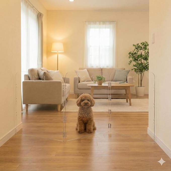 Clear Acrylic Freestanding Dog Gate, Folding Pet Barrier for House, Indoor Stairs & Doorways, Transparent Puppy Fence with Handles, Foldable Playpen for Small Dogs, Rabbit
