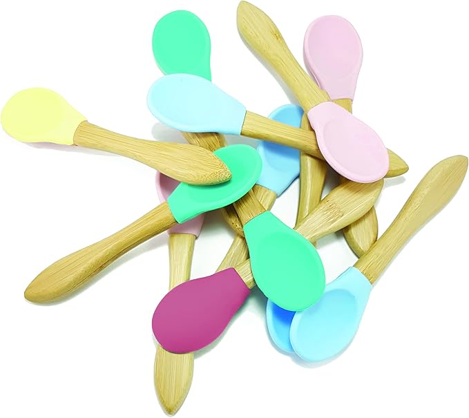 MinikOiOi Scoops 100% Silicone Spoon with Detachable Bamboo Handle 9m+ Aqua Green/Pinky Pink (2 Count)