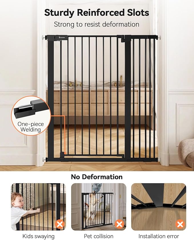 COMOMY 42" Extra Tall Baby Gate for Stairs Doorways, Fits Openings 29.5" to 40.6" Wide, Auto Close Sturdy Safety Dog Gate for House, Pressure Mounted Easy Walk Through Pet Gate with Door, Black