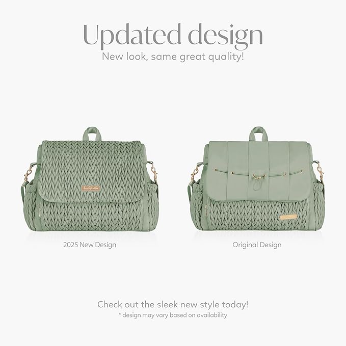 Hannah & Sophia Belle Convertible Baby Diaper Backpack & Bag in Sage Green, Large Size, Dual Sided Water Resistant Changing Mat Included, Detachable Shoulder Straps, Easy To Use
