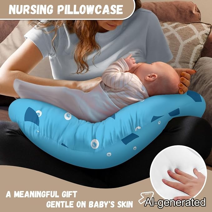 Blue Shark Nursing Pillow Cover, Breastfeeding Pillow Slipcover for Baby Boys & Girls, Soft Nursing Pillow Case for Newborn, Washable & Breathable